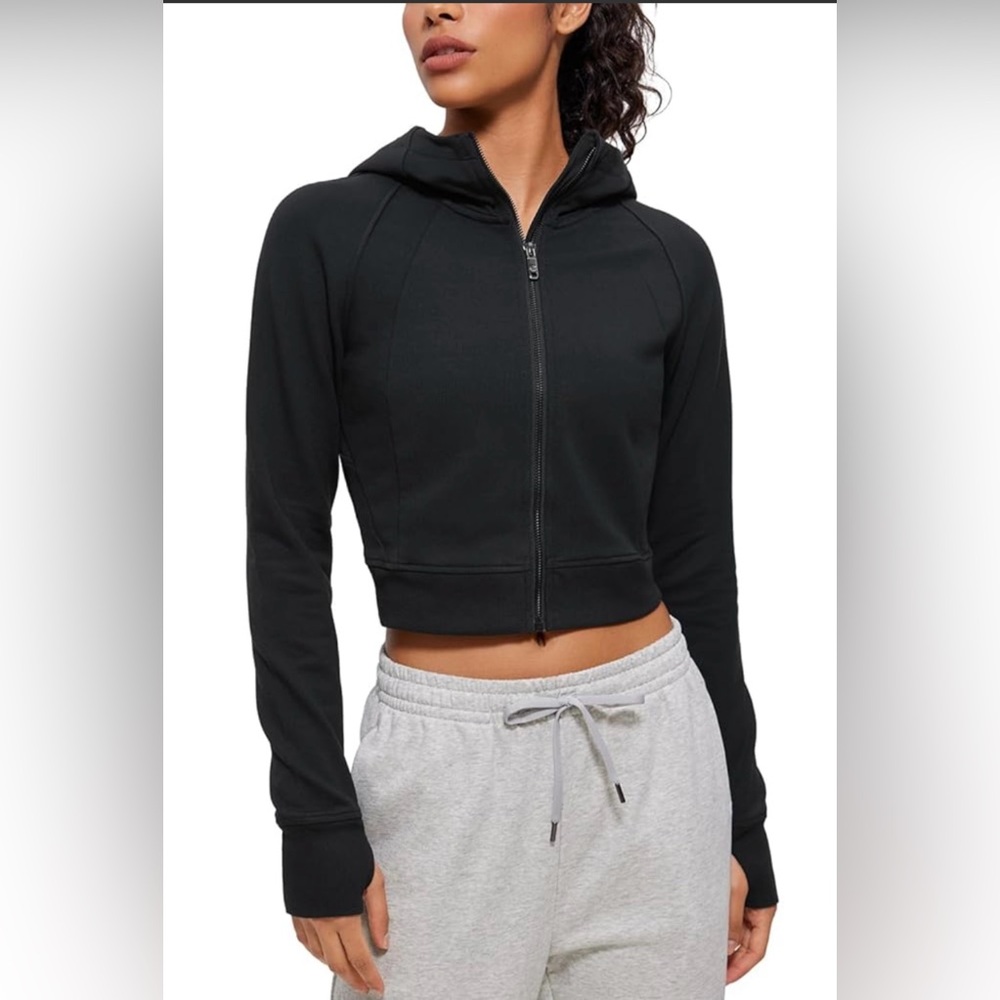 CRZ YOGA Full Zip Classic Fit Crop Length Hooded Fleece Sweatshirt XL NWT